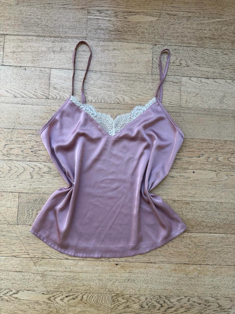 Lace-Trim Satin Cami Tank Top - Dusty Mauve